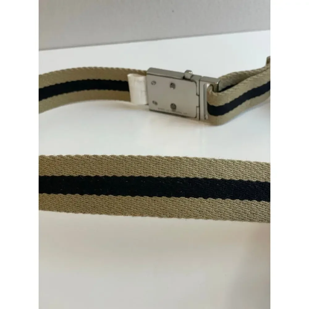 Vintage Women’s Liz Claiborne Preppy Striped Canvas Belt Khaki Black